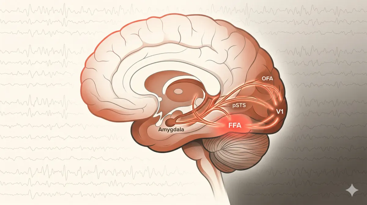 Diagram showing the fusiform face area of the brain