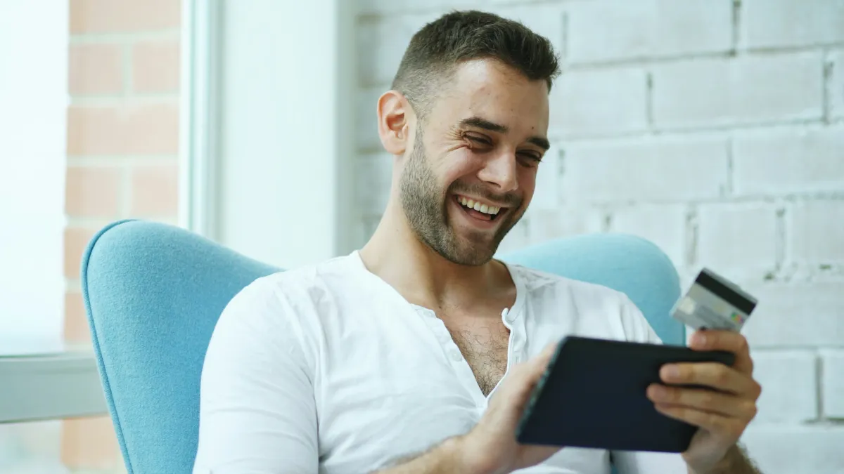 Shopping on mobile phone with product reviews visible